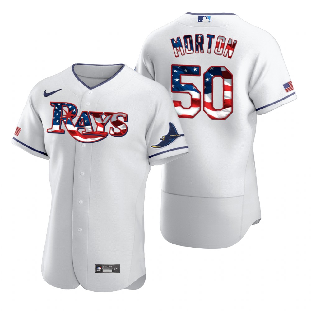 Tampa Bay Rays 50 Charlie Morton Men Nike White Fluttering USA Flag Limited Edition Authentic MLB Jersey